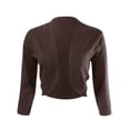 thumbnail image 1 of Allsense Women's 3/4 Sleeve V-Neck Cropped Bolero Shrug Cardigan, Brown, Large, 1 of 1