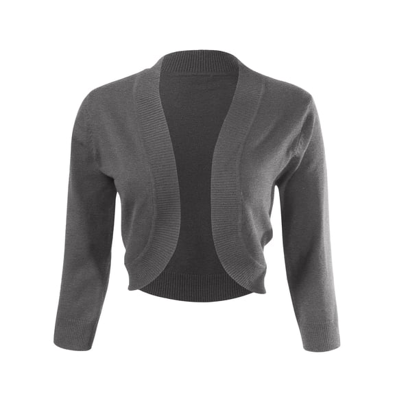 Allsense Women's 3/4 Sleeve V-Neck Cropped Bolero Shrug Cardigan, Heather Charcoal, Large