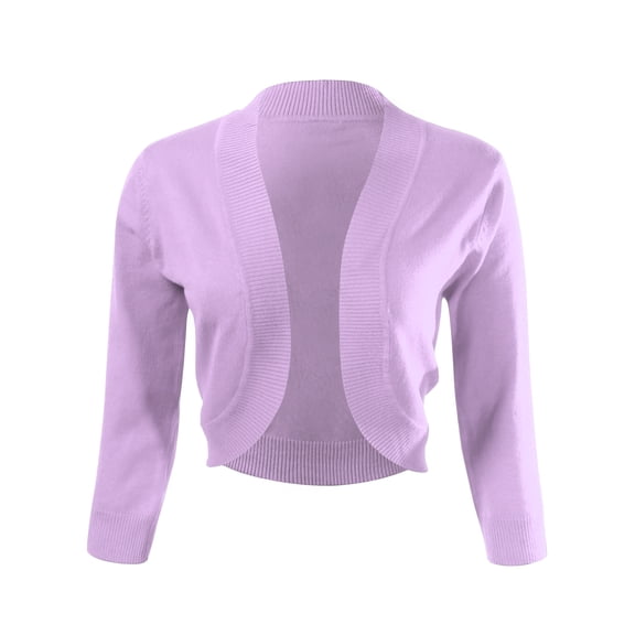 ALLSENSE Women's 3/4 Sleeve Open Front Bolero Shrug Cardigan, Lavender Purple, Medium