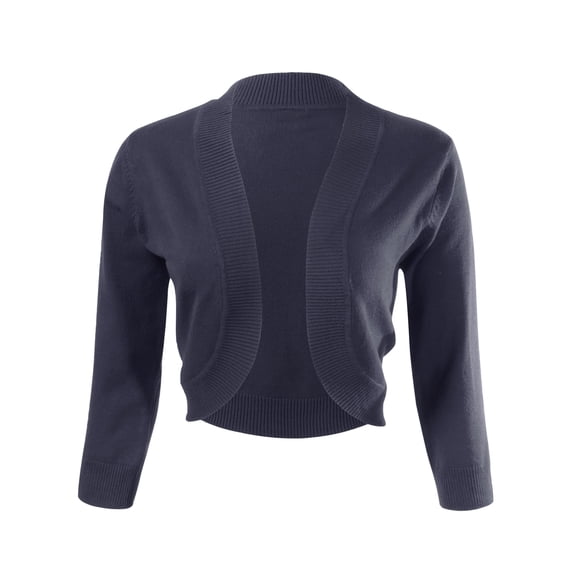 ALLSENSE Women's 3/4 Sleeve Open Front Bolero Shrug Cardigan, Navy Blue, Medium