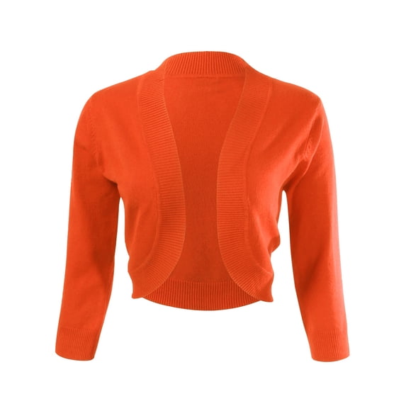 Allsense Women's 3/4 Sleeve V-Neck Cropped Bolero Shrug Cardigan, Orange, X-Large