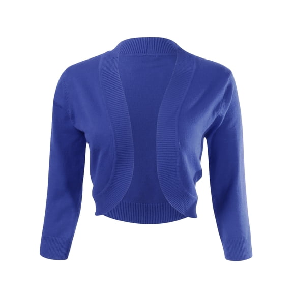 ALLSENSE Women's 3/4 Sleeve Open Front Bolero Shrug Cardigan, Royal Blue, Small