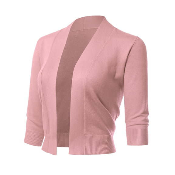 Allsense Women's 3/4 Sleeve Cropped Bolero Shrug Cardigan, Dusty Pink, Small