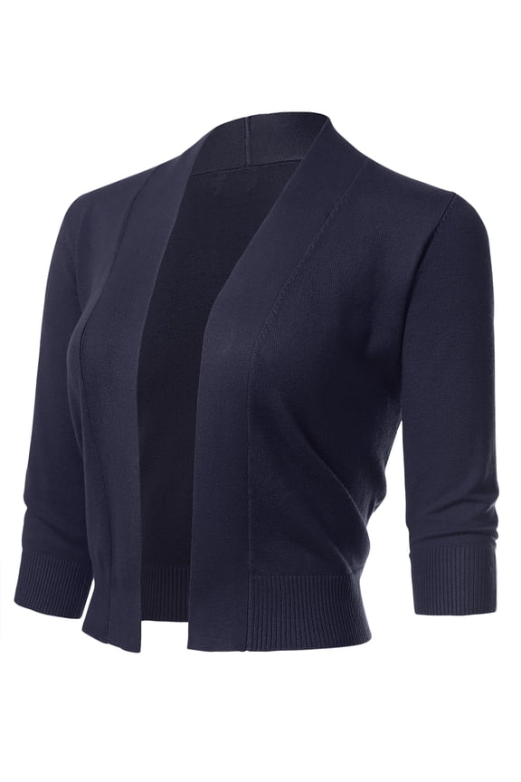 Women's 3/4 Sleeve Cropped Bolero Shrug Cardigan, Navy, Medium