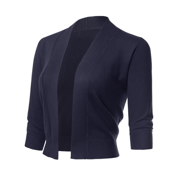 Allsense Women's 3/4 Sleeve Cropped Bolero Shrug Cardigan, Navy, X-Large