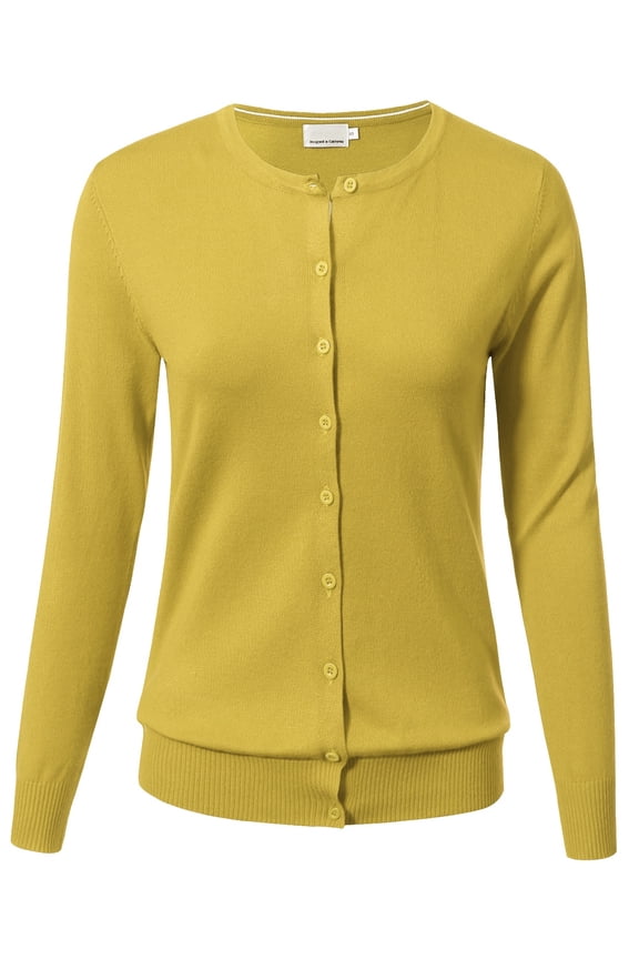 Women's Long-Sleeve Lightweight Crewneck Cardigan Sweater, Baby Yellow, Small