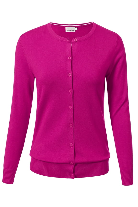 Women's Long-Sleeve Lightweight Crewneck Cardigan Sweater, Hot Pink, Large
