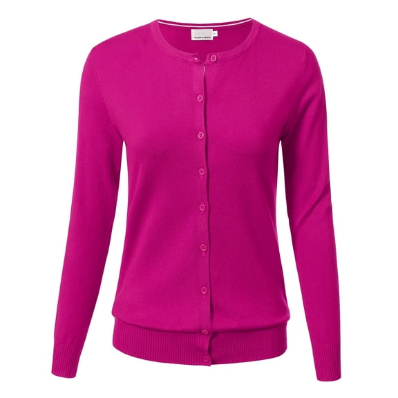 Allsense Women's Long-Sleeve Lightweight Crewneck Cardigan Sweater, Hot Pink, X-Large
