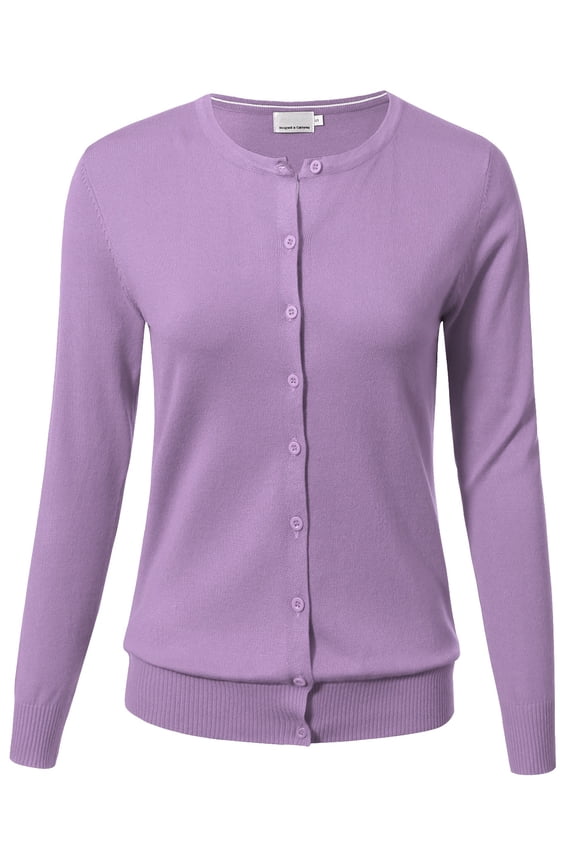 Women's Long-Sleeve Lightweight Crewneck Cardigan Sweater, Lavender Purple, X-Large