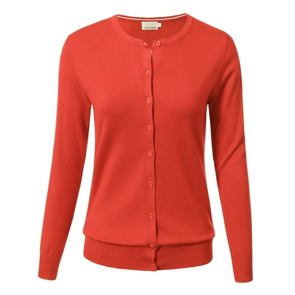 Allsense Women's Long-Sleeve Lightweight Crewneck Cardigan Sweater, Orange, Large