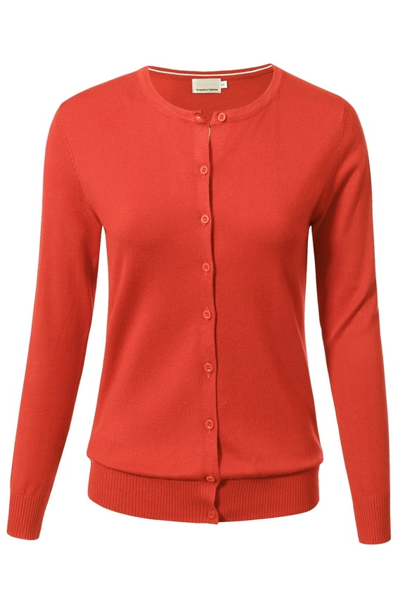 Women's Long-Sleeve Lightweight Crewneck Cardigan Sweater, Orange, Large