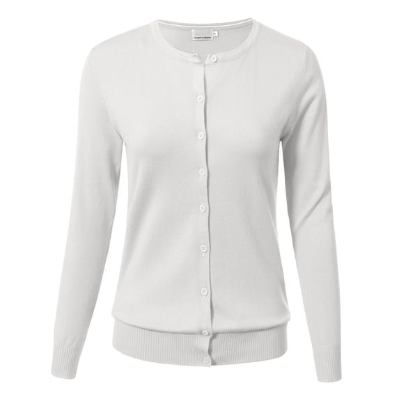 Allsense Women's Long-Sleeve Lightweight Crewneck Cardigan Sweater, White, Small