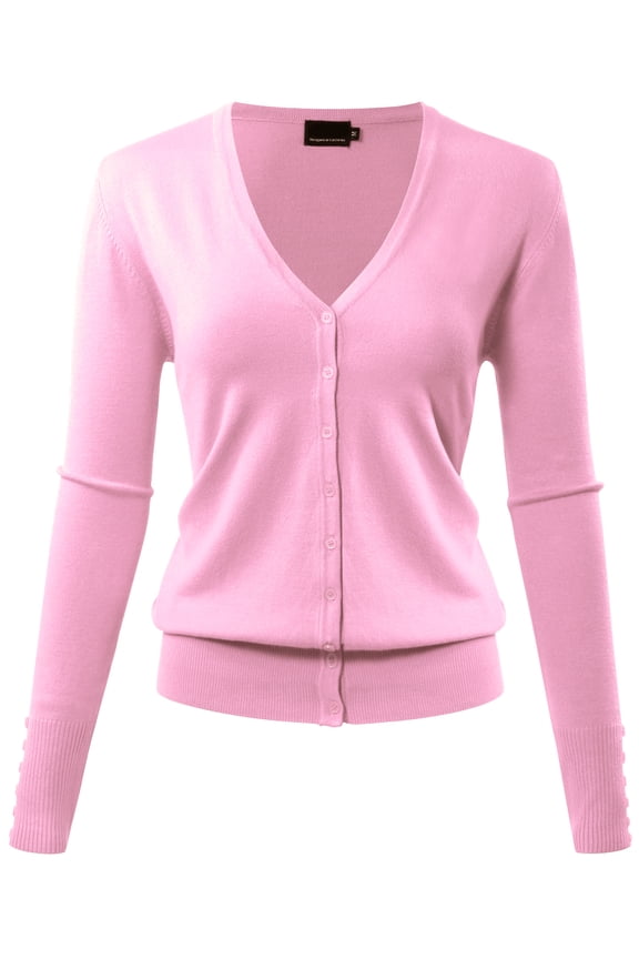 Women's Long-Sleeve Lightweight V-Neck Cardigan Sweater, Baby Pink, Small