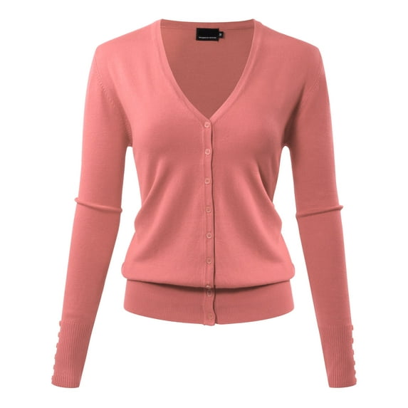 Allsense Women's Long-Sleeve Lightweight V-Neck Cardigan Sweater, Peach Pink, 2X-Large