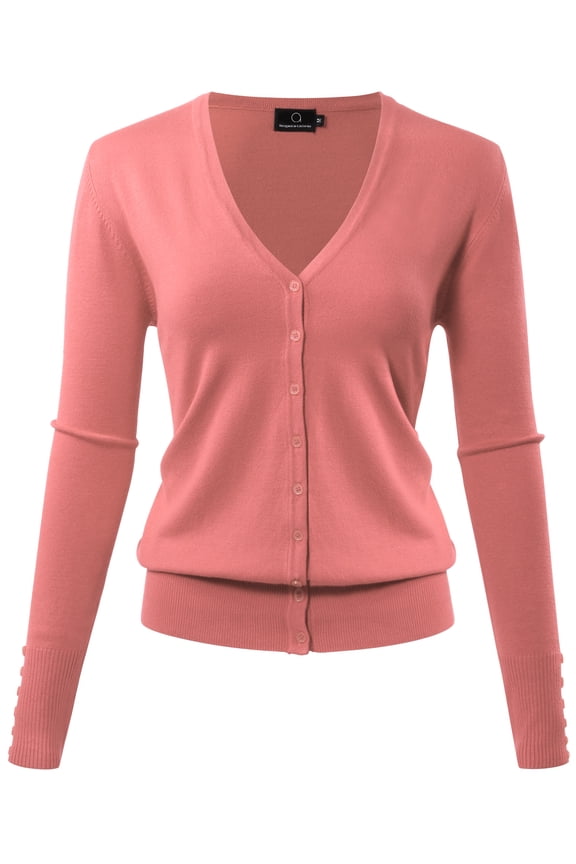 Women's Long-Sleeve Lightweight V-Neck Cardigan Sweater, Peach Pink, Medium