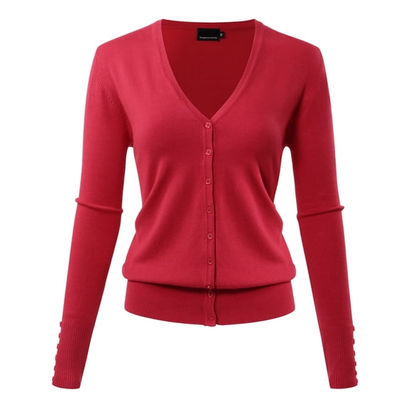 Allsense Women's Long-Sleeve Lightweight V-Neck Cardigan Sweater, Red, Large