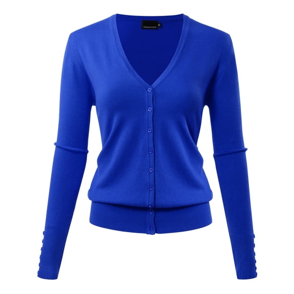 Allsense Women's Long-Sleeve Lightweight V-Neck Cardigan Sweater, Royal Blue, X-Large