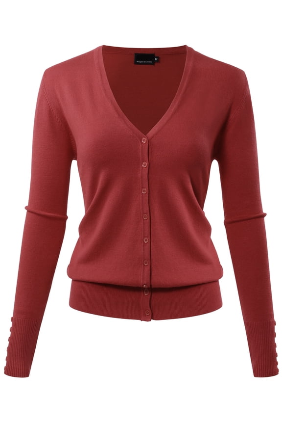 Women's Long-Sleeve Lightweight V-Neck Cardigan Sweater, Rust Red, Small