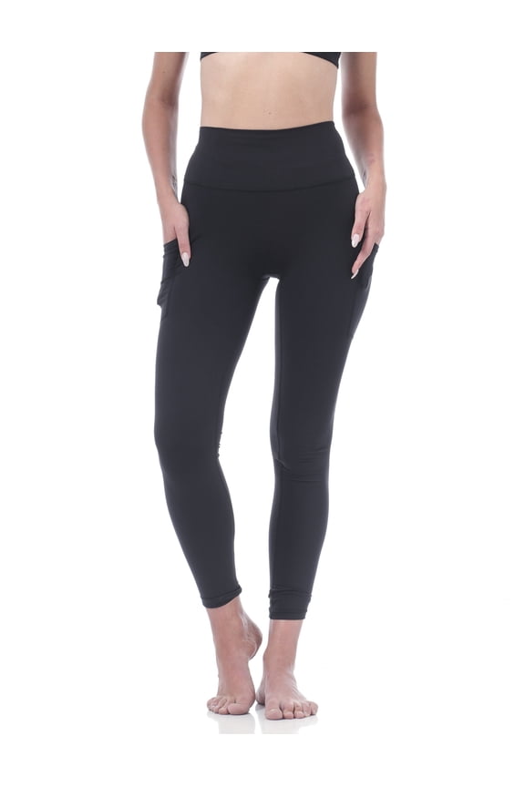 Women's Seamless Full Length High Waist Leggings with Pockets Yoga Black Large