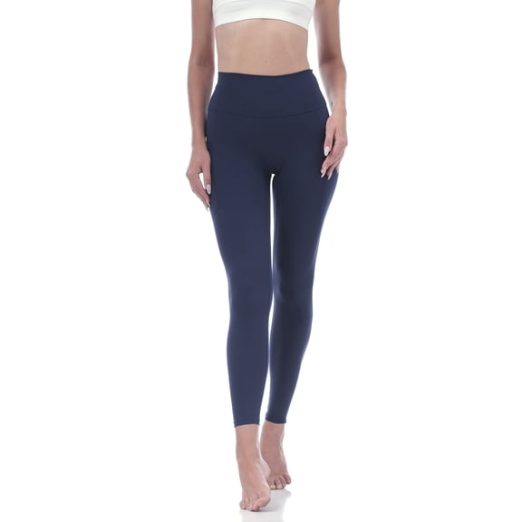 Allsense Women's High-Waited Leggings - Tummy Control with Zipper Pocket, Navy Blue, Large