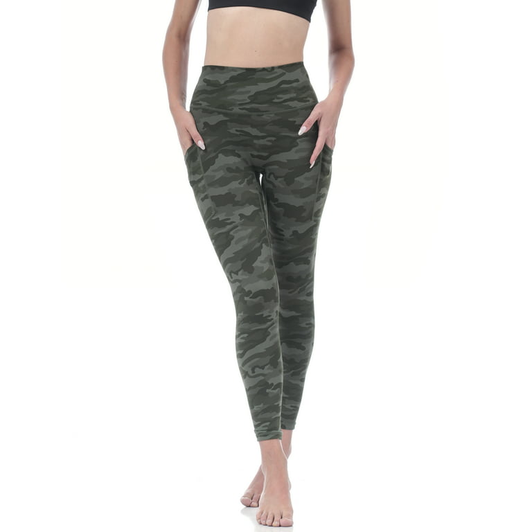 Allsense Women's Seamless Full Length High Waist Leggings with Pockets Yoga  Olive Camo Large