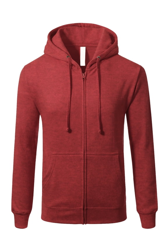 x AMS Men's Basic Full Zip Hoodie Classic Fleece Sweatshirt Jacket, Heather Burgundy, Small