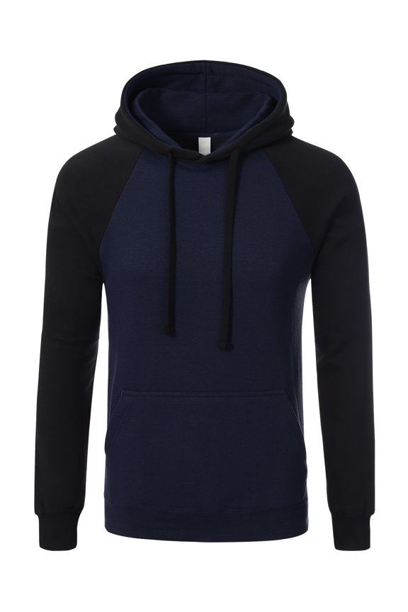 x AMS Men's Raglan Pullover Hoodie Colorblock Camo Sleeve Sweatshirt, Navy/Black, Small