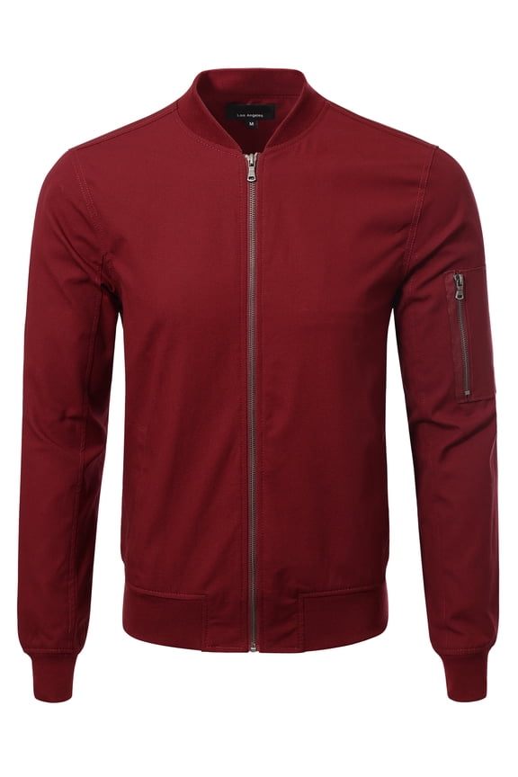 x FXN Men's Classic Flight Bomber Jacket with Sleeve Utility Pocket, Burgundy, Large