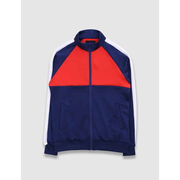 Allsense x FXN Men's Color Block Full Zip Track Jacket with Side Stripes, Blue/Red/White, Small