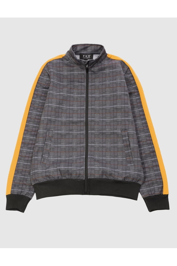 x FXN Men's Plaid Checkered Full Zip Track Jacket with Side Stripes, Yellow, Large