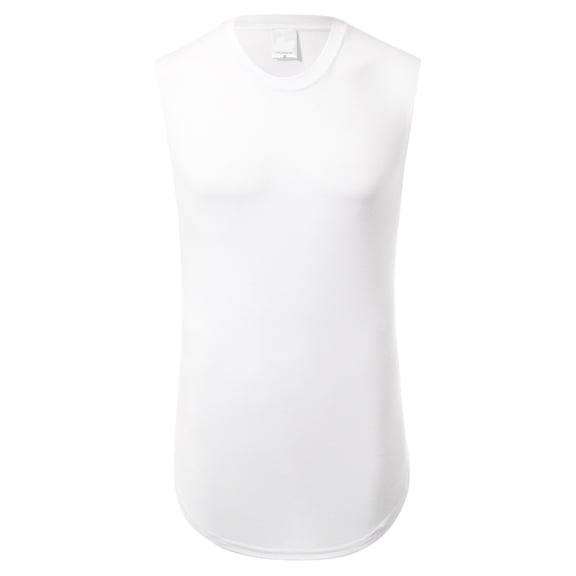 Allsense x FXN Men's Sleeveless Crew Neck T-Shirt Curved Hem Muscle Longline Tee, White, 2XL