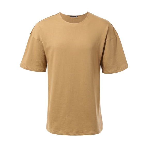Allsense x Jetbang Men's Oversized Drop Shoulder T-Shirt with Exposed Seams, Tan, Large