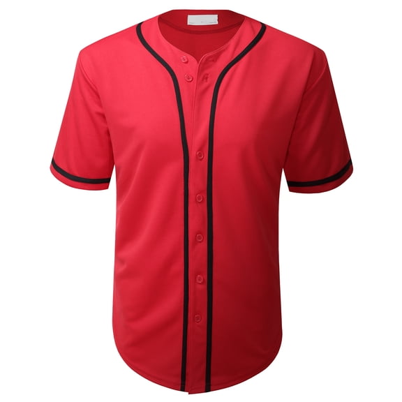 Allsense x LADREAMZ Men's Athletic Baseball Jersey Button-Down T-Shirt, Red, Small