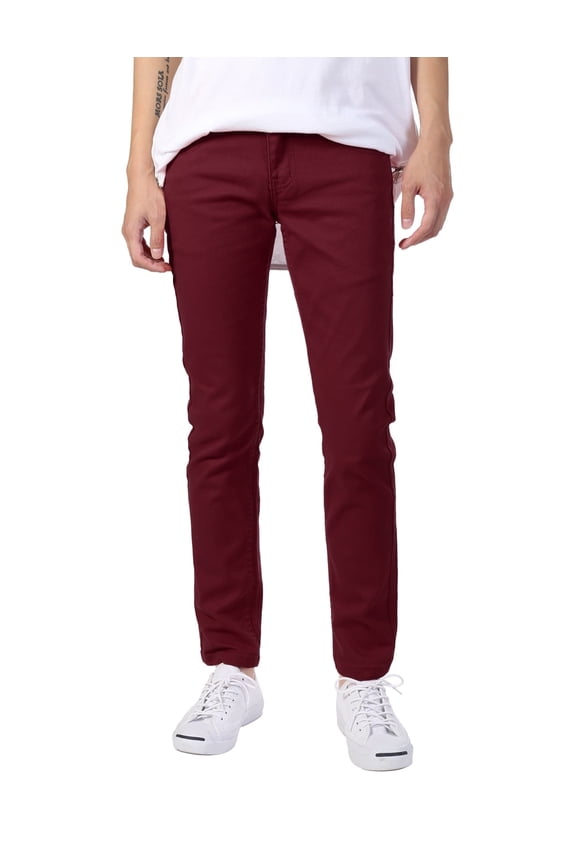 x Victorious Men's Casual Skinny Fit Twill Jeans, Burgundy, 42" Waist x 32" Length