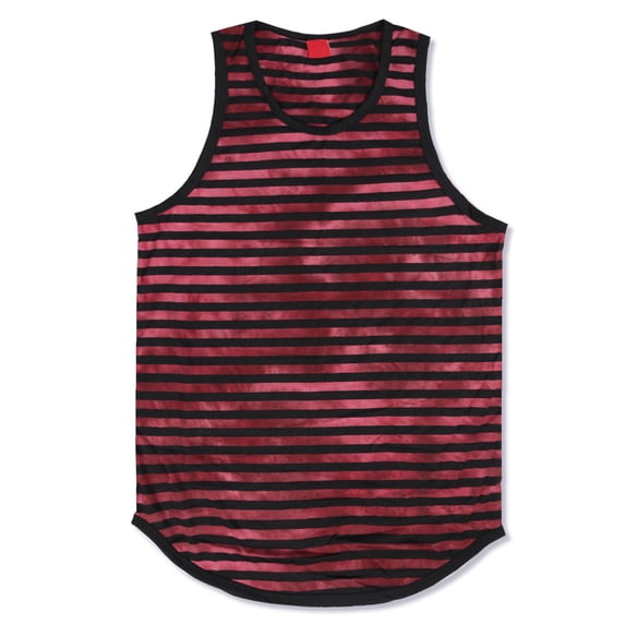 Allsense x Victorious Men's Striped Tank Top Curved Hem Sleeveless Muscle Shirt, Burgundy, Small