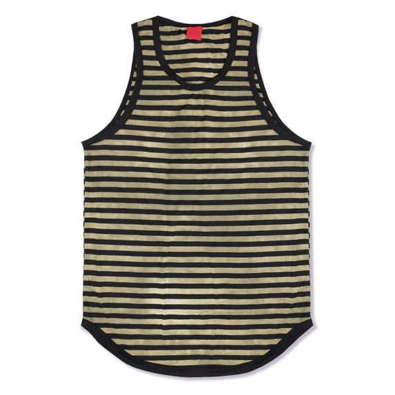 Allsense x Victorious Men's Striped Tank Top Curved Hem Sleeveless Muscle Shirt, Olive, Small