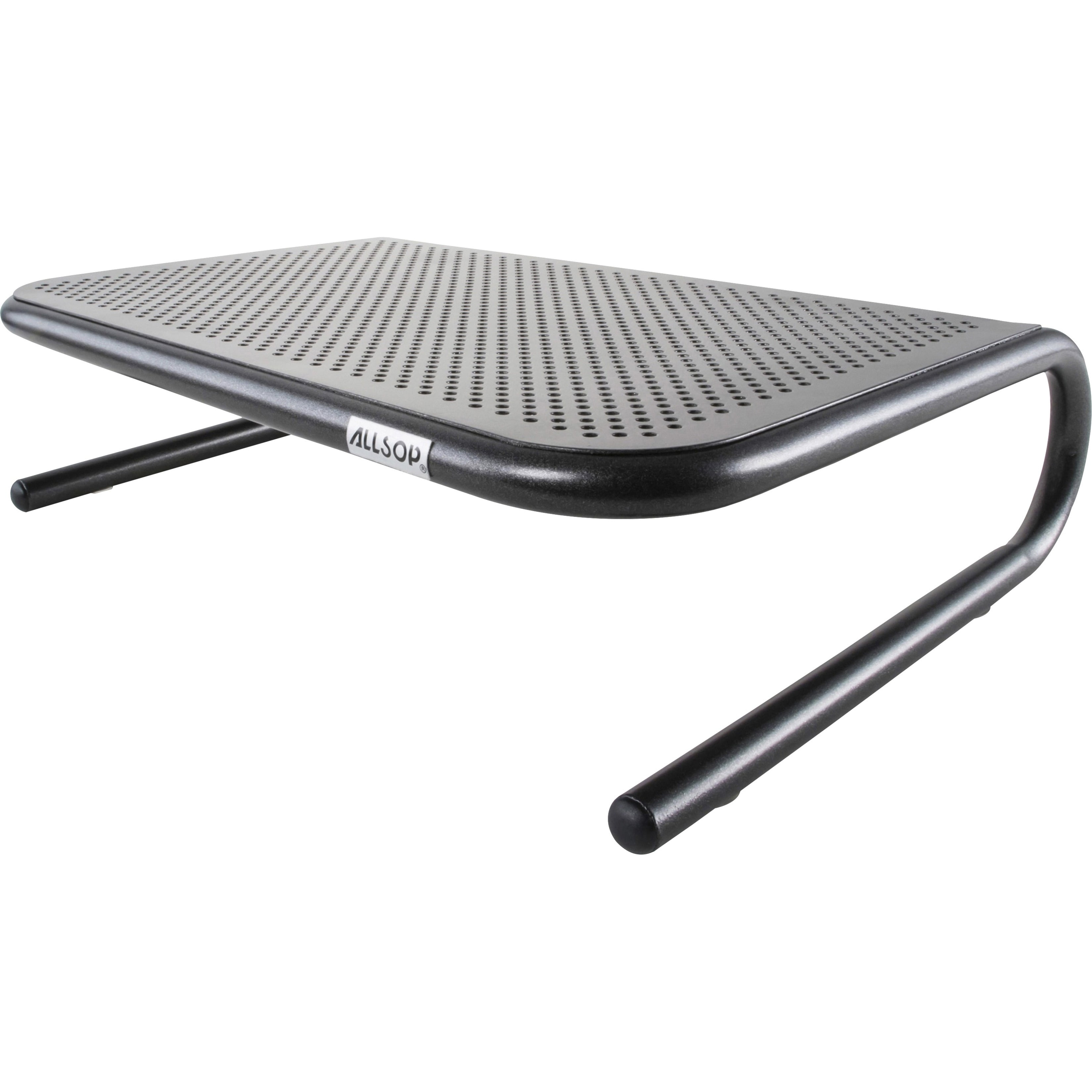Pearl Black Steel Ergonomic Monitor Stand with Storage
