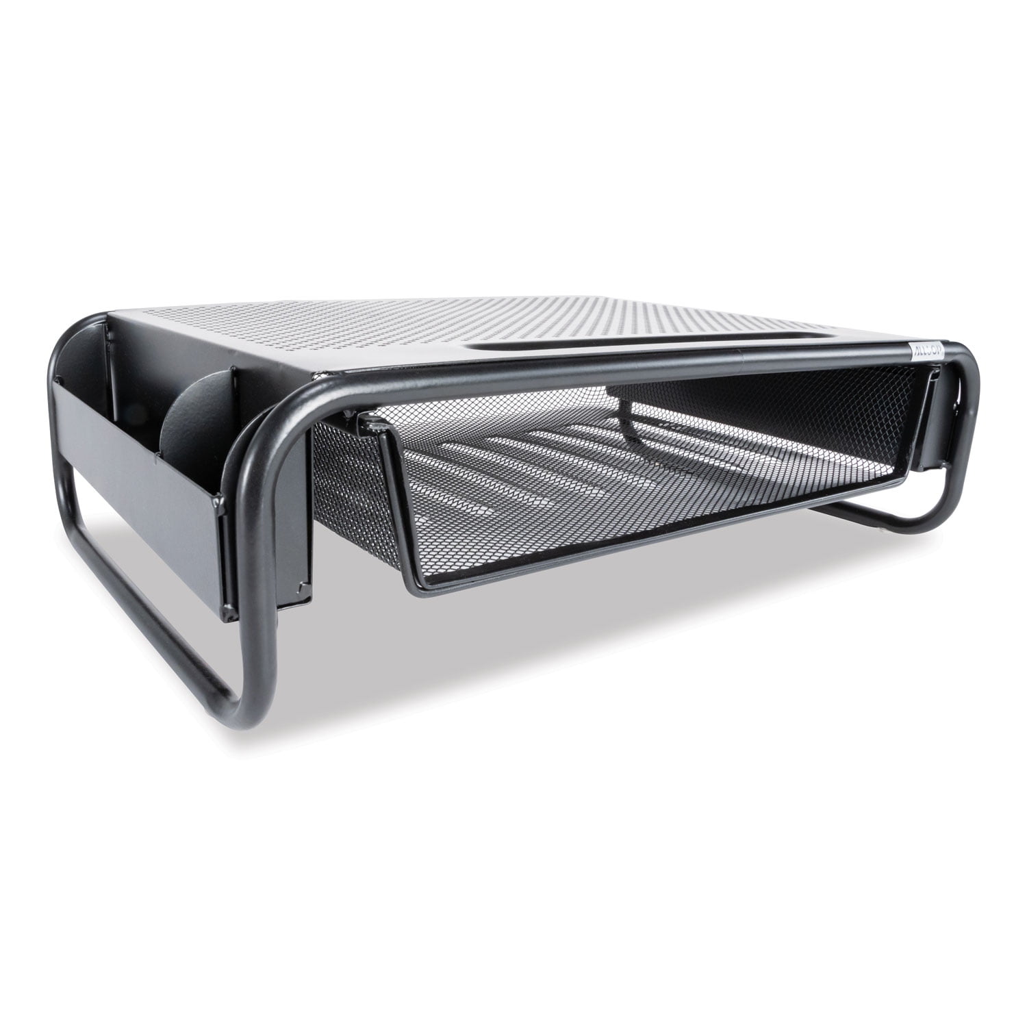 Black Steel Monitor Stand with Drawer and Vented Design