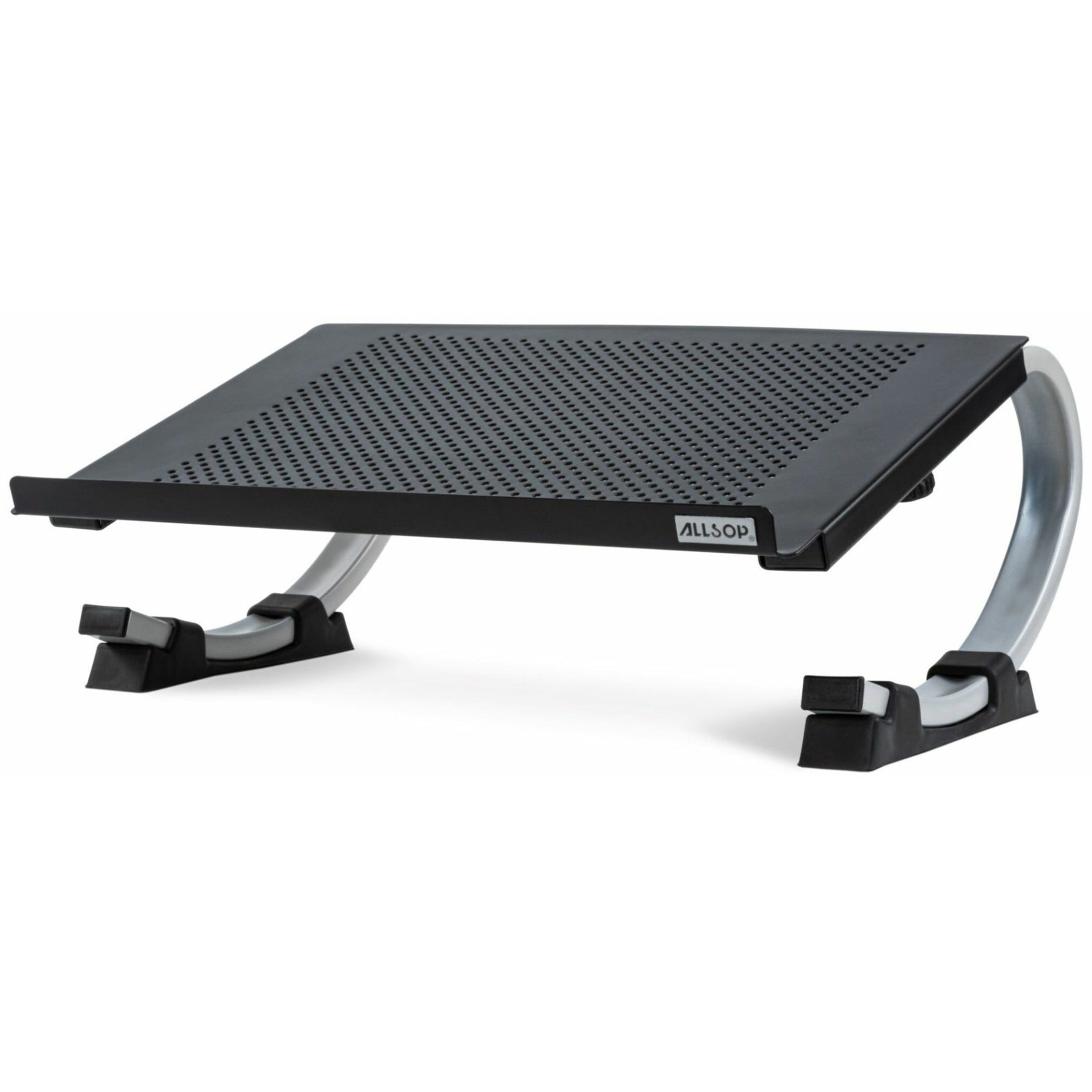 Black and Silver Adjustable Steel Monitor Stand with Perforated Surface