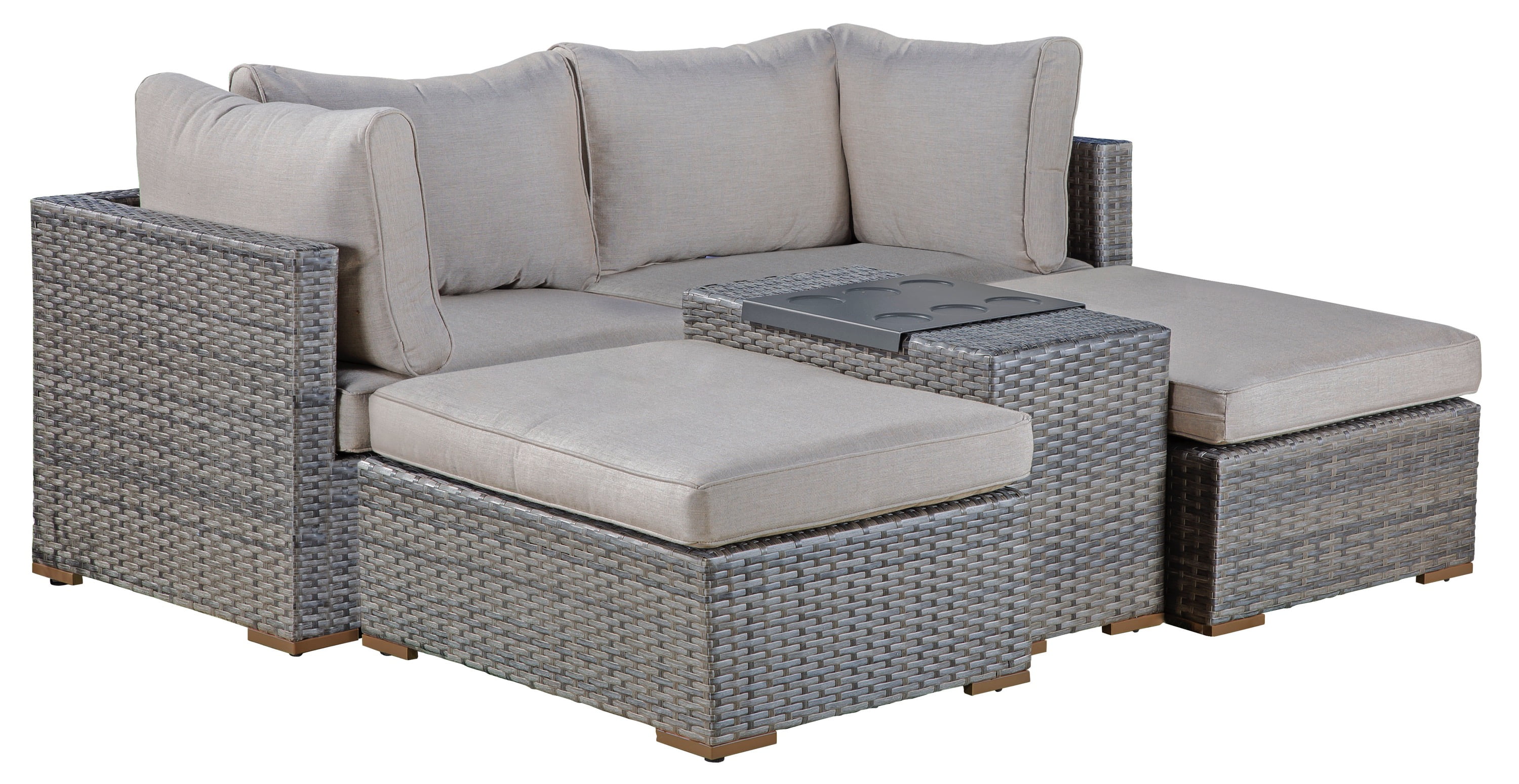 Allspace Sunbrella 5 Piece Modular Outdoor Wicker Patio Set, Lounge Chairs and Table, with Storage Cover (Cast Slate) - 450574C