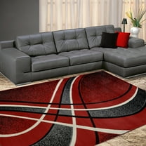Allstar 5x7 Modern Accent Rug in Red with Ivory Abstract Curved Line design (5' 2" x 7' 0")