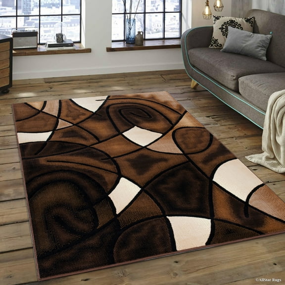 Allstar 5x7 Modern Area Rug in Brown with Charcoal Grey Abstract Mosaic Curve design (4' 11" x 6' 11")