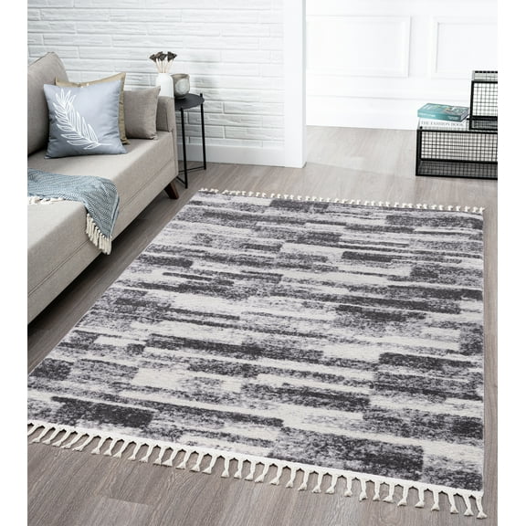 Allstar 5x7 Modern Area Rug in Ivory with Espresso Brown Patterned Distressed Brick design (4' 11" x 6' 11")