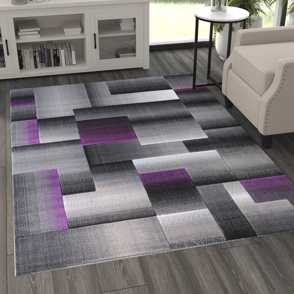 Allstar 5x7 Modern Area Rug in Purple with Charcoal Grey Geometric Brick Gradient design (4' 11" x 6' 11")