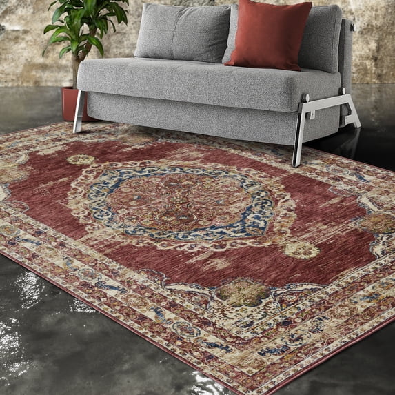 Allstar 5x7 Traditional Accent Rug in Vermilion with Ivory Persian Nain design (4' 11" x 7' 0")