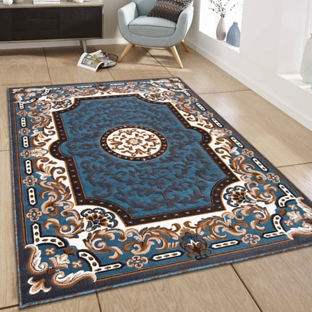 Allstar 5x7 Traditional Area Rug in Blue with Ivory Mandala Tibetan design (5' 2" x 7' 1")