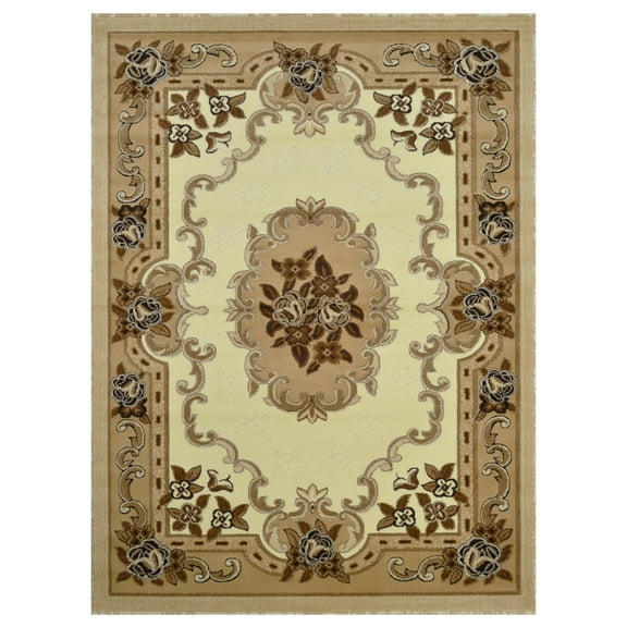 Allstar 5x7 Traditional Area Rug in Ivory with Berber French Aubusson design (5' 2" x 7' 1")
