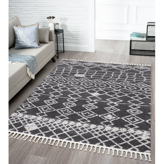 Allstar 5x7 Tribal Area Rug in Grey with Oatmeal Southwestern Diamond And Square design (4' 11" x 6' 11")