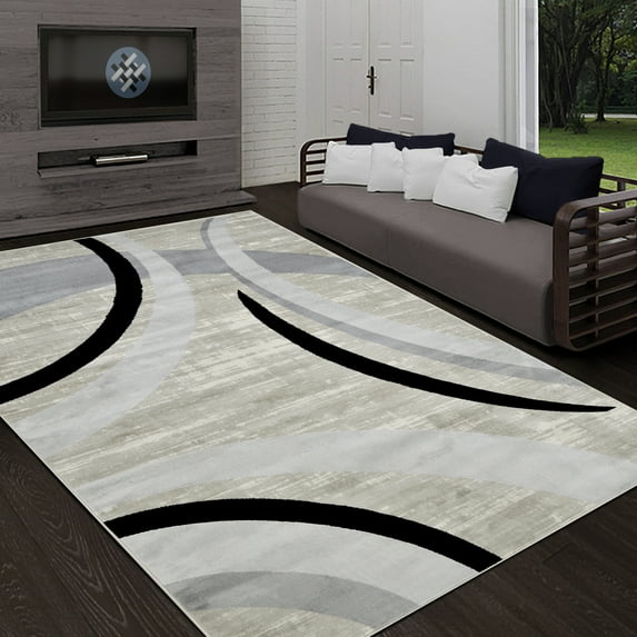 Allstar 8x10 Contemporary Accent Rug in Off White with Gainsboro Grey Abstract Crescent Shape design (7' 5" x 9' 8")