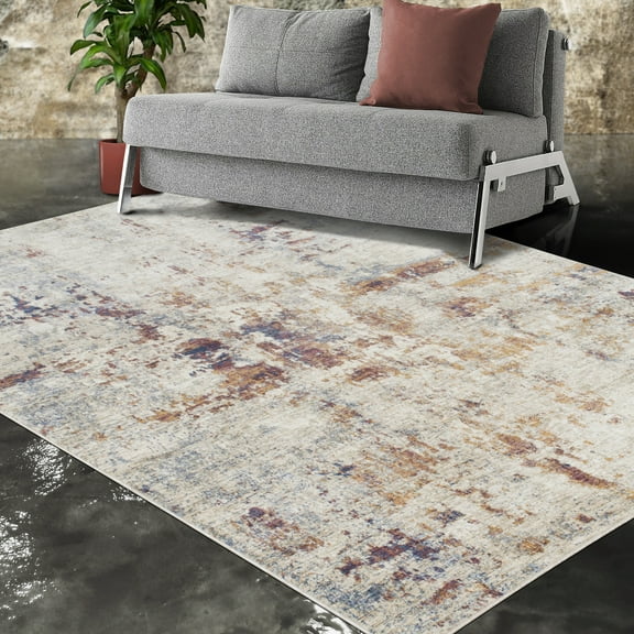 Allstar 8x10 Modern Area Rug in Red with Caramel Abstract Weathered Texture design (7' 10" x 9' 8")